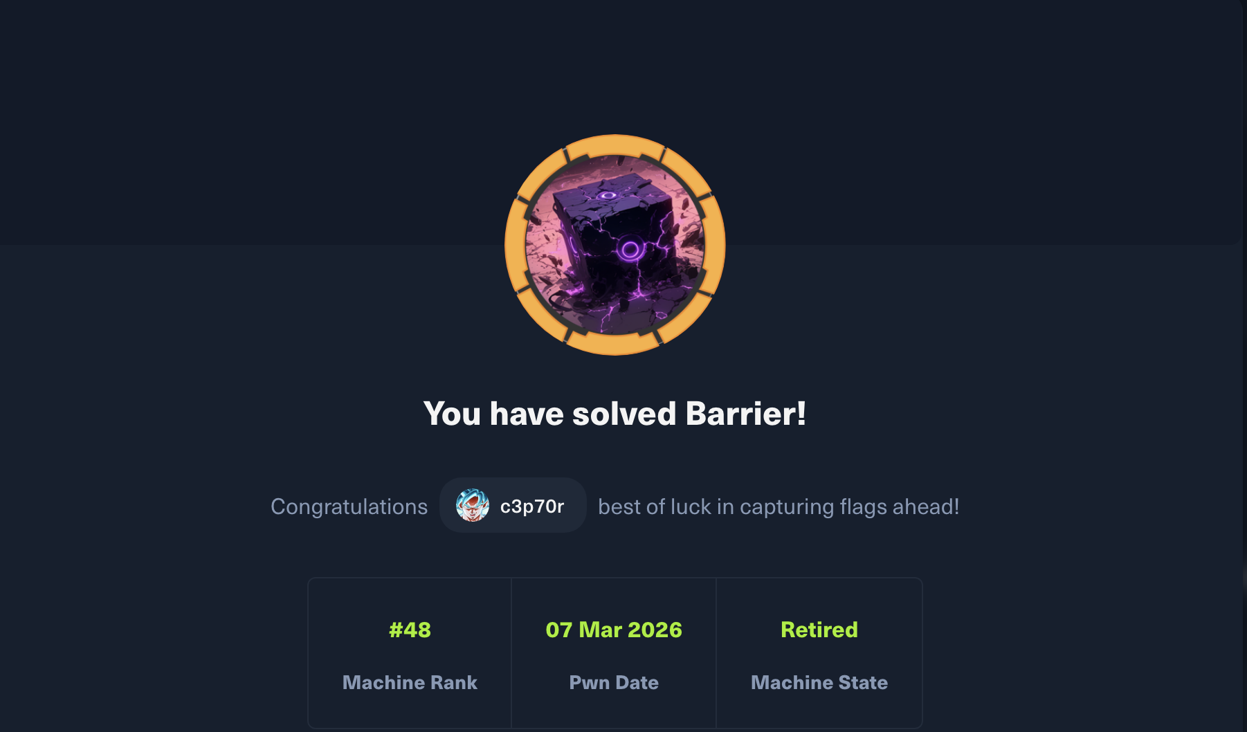 Barrier completion proof