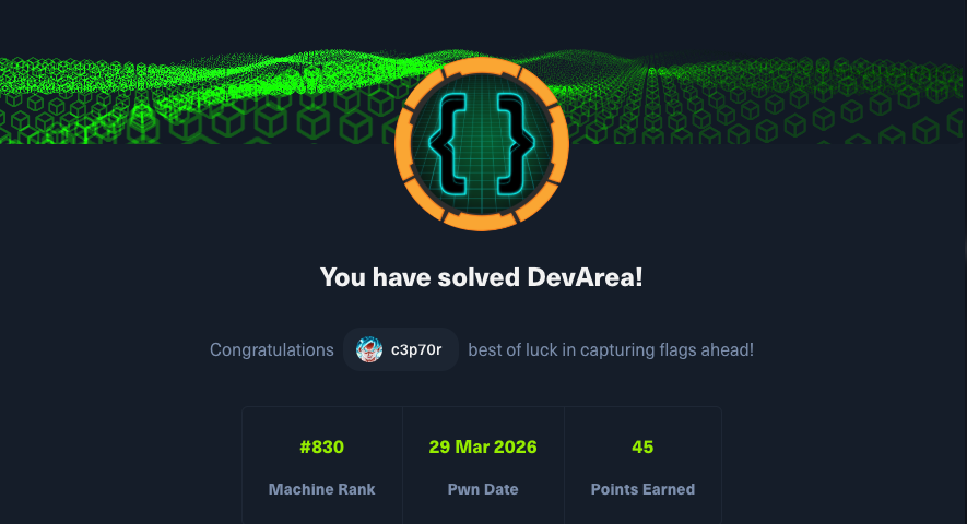 DevArea completion proof