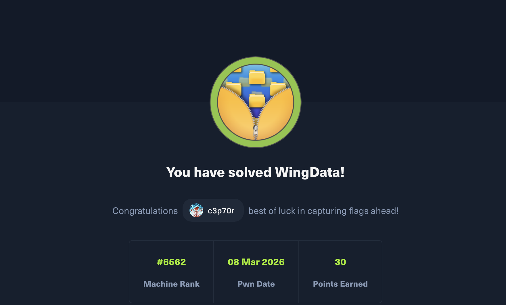 WingData completion proof